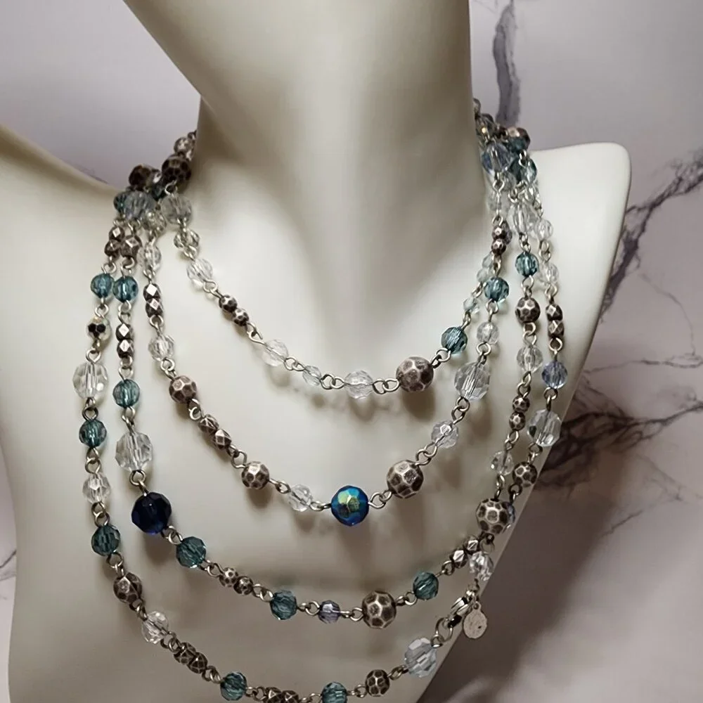 Premier Designs Vintage Long Blue Crystal Necklace Fashion Jewelry